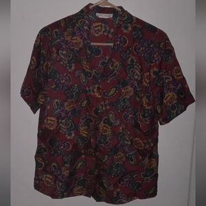 Vintage Judy Bond Button Up Blouse Shirt Multicolor Paisley Floral Size: M